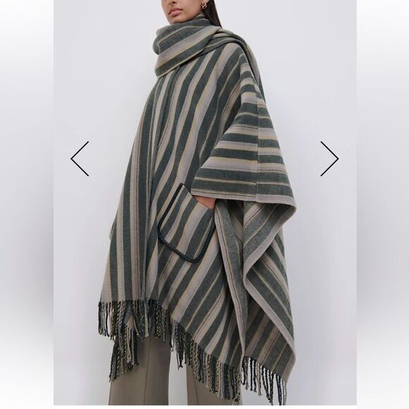 NWT SIMKHAI Cypress Stripe Sam Wool Fringe Poncho One-Size - Picture 10 of 14
